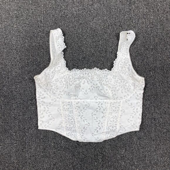 PINK Victoria’s Secret Top Women’s Lace Floral Crop Top White Size Large - Picture 1 of 5